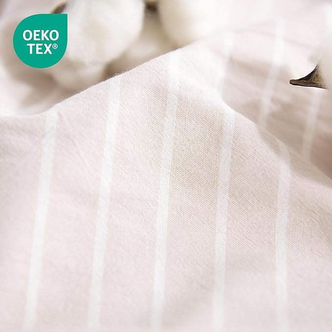 NEXHOME PRO Striped Duvet Cover Oversized Queen,100% Washed Cotton Bedding Set,Textured Linen Feel,Breathable,Organic,3 Piece(White Stripes 98x98)