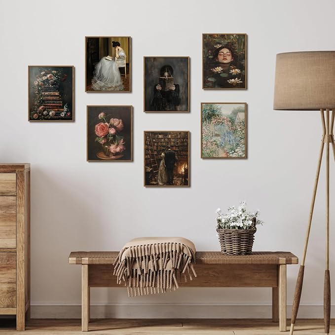 WALLZK Vintage Framed Wall Art Lady Reading Canvas Prints Victorian Women Portrait Decor Pictures Artwork for Walls Living Room Study Bedroom Bathroom 8"x10"