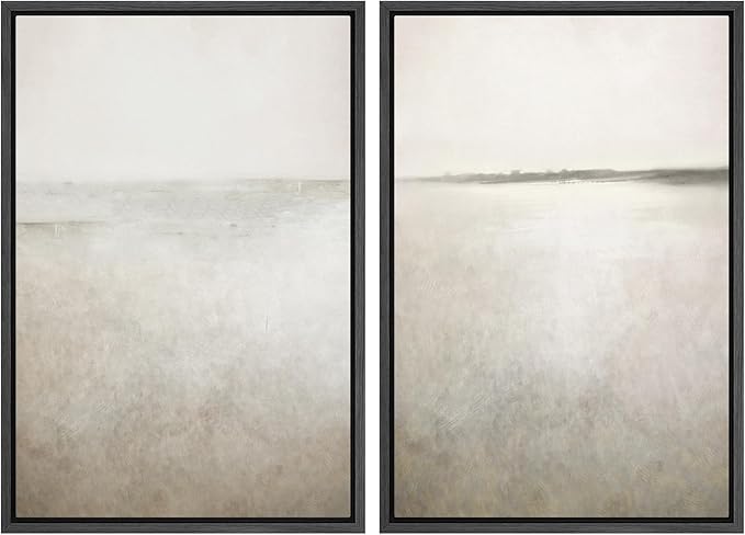 IDEA4WALL Framed Canvas Print Wall Art Set Abstract Sepia Ocean Wave Beach Landscape Nature Wilderness Illustrations Modern Art Decorative Coastal Cottage Seascape for Bedroom - 16"x24"x2 Black
