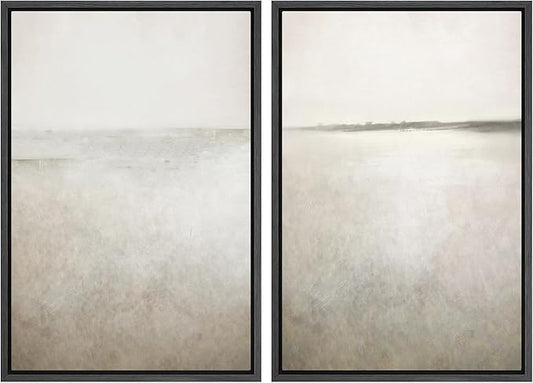 IDEA4WALL Framed Canvas Print Wall Art Set Abstract Sepia Ocean Wave Beach Landscape Nature Wilderness Illustrations Modern Art Decorative Coastal Cottage Seascape for Bedroom - 16"x24"x2 Black