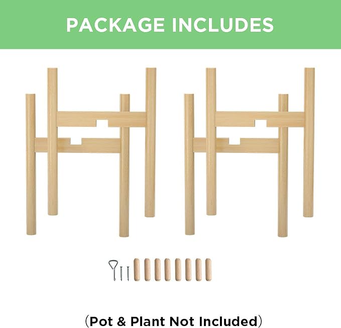 MUDEELA 2 Pack Indoor Plant Stands, 2 Tier Tall Plant Stand 30 inches, Mid Century Bamboo Plant Stand, Adjustable Width 8 - 12 inches, Fits Pot Size of 8 9 10 11 12 inches Pot & Plant Not Included, Natural