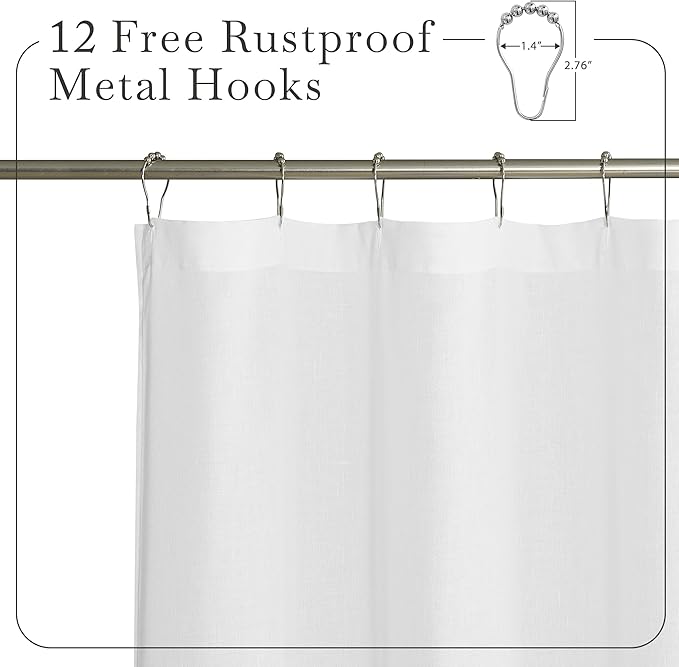 KGORGE White Linen Shower Curtain - Semi Sheer Lightweight Button Hole Half Privacy Quick Dry Shower Curtains for Bathroom Bathtub Decor, White, 54 x 78 inches Long, Hooks Included