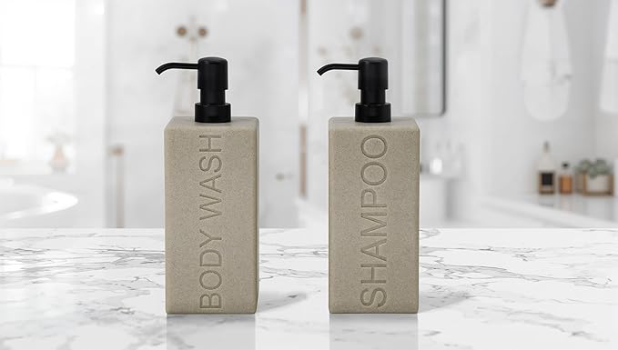 Rectangular Resin Dispenser Premium Bathroom Shampoo Conditioner Body Wash Bottle Modern Refillable Pump Design
