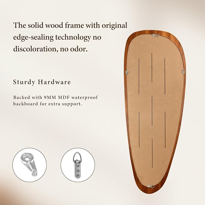 22‘’x48'' Asymmetrical Rustic Wall Mirror for Bathroom Wood Frame, Irregular Classic Mirror Farmhouse Vanity Wall Mirror, Mid Century Modern Mirror Decor Living Room, Bedroom, Entryway