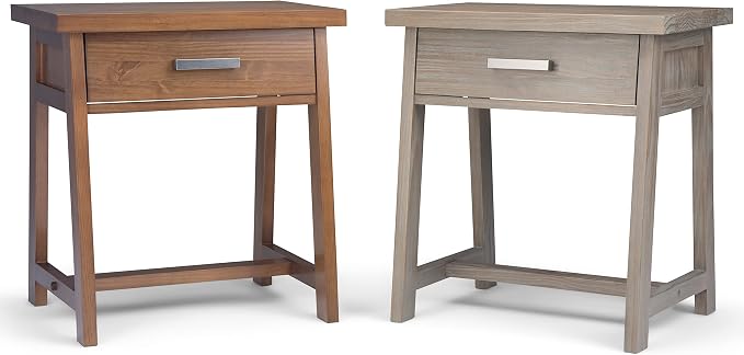 SIMPLIHOME Sawhorse SOLID WOOD 24 Inch Wide Modern Industrial Bedside Nightstand Table in Distressed Grey, For the Living Room and Bedroom