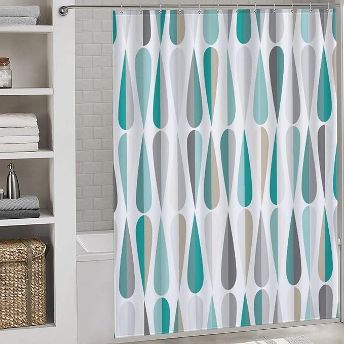 Mid Century Shower Curtain,Modern Retro with Drop Shapes Geometric 1960s Decor Bathroom Curtain Polyester Waterproof Fabric 66x72in（168x183cm）