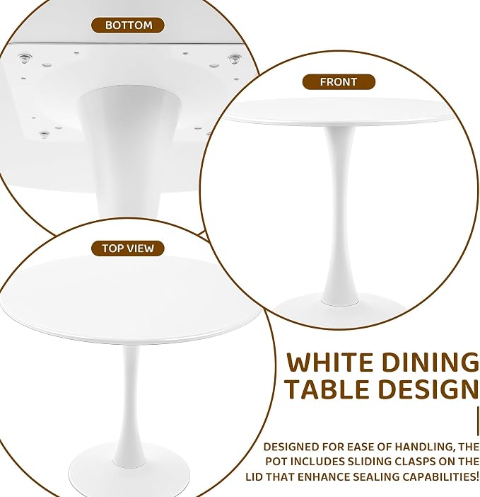 Round White Dining Table Modern Kitchen Table with Pedestal Base in Tulip Design, Mid-Century Leisure Table for 2 to 4 Person，for Kitchen, LivingRoom, Office, Cafe (23.6 x 23.6 x 28.7 inches)