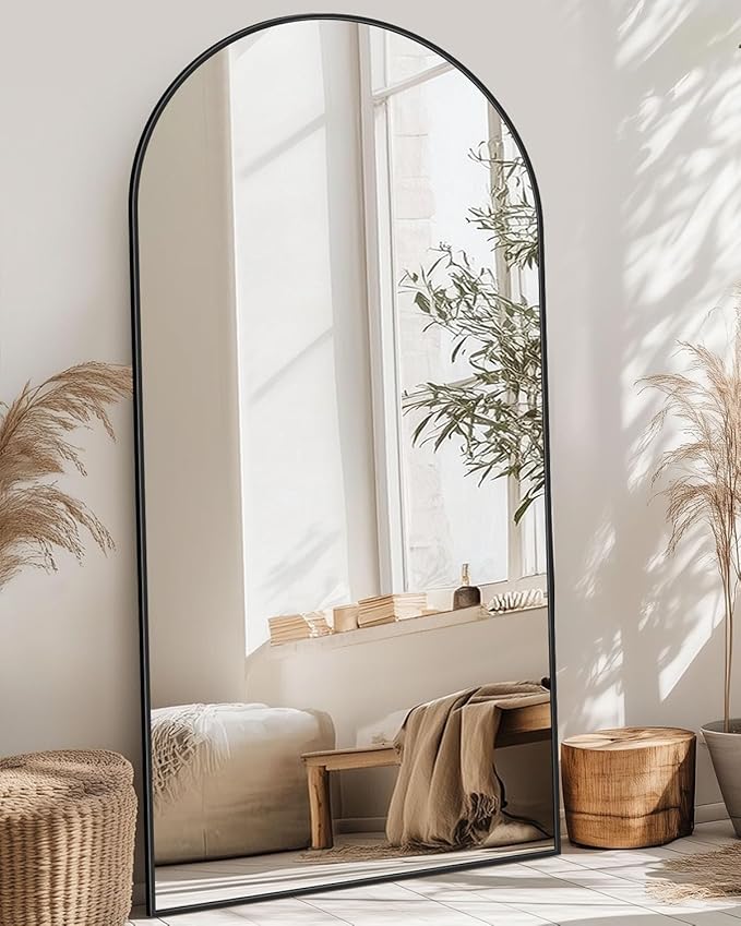 Full Length Mirror, 58"x21" Arched Full Body Mirror, Large Stand Up Aluminum Frame Floor Freestanding Hanging Leaning Mounted for Bedroom Living Room Entryway Black