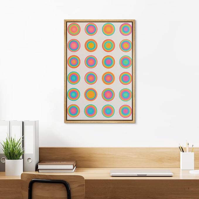 SIGNLEADER Framed Canvas Print Wall Art Colorful Gradient Circle Grid Modern Abstract Illustration Modern Art Decorative Zen for Living Room, Bedroom, Office - 16"x24" NATURAL