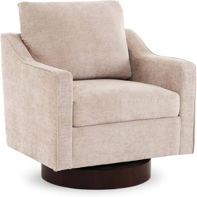 VINGLI Mid-Century Modern Swivel Accent Chair, 360°Upholstered Armchair, Home Sofa with Track Arms for Living Room, Bedroom, Reading Room, Club Swivel Chair, Chenille Khaki