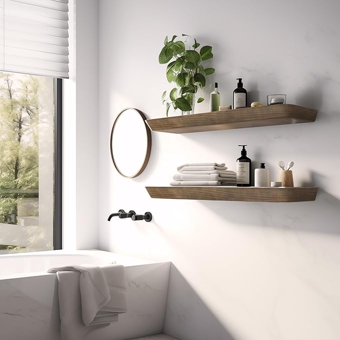 Premium Wood White Floating Shelves for Wall 16 Inch (Set of 2) (American Walnut, Glossy, 36" x 8" x 1.6")