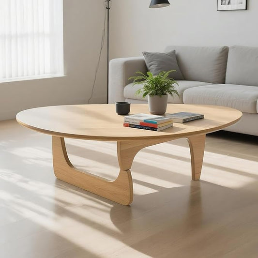 Solid Wooden Modern Triangle Coffee Table: Unique Funky Coffee Tables for Living Room, Oval Mid-Century Irregular Abstract Tea Tables for Patio Office Balcony Bedroom (Natural, 43" L x 31" W x 16" H)