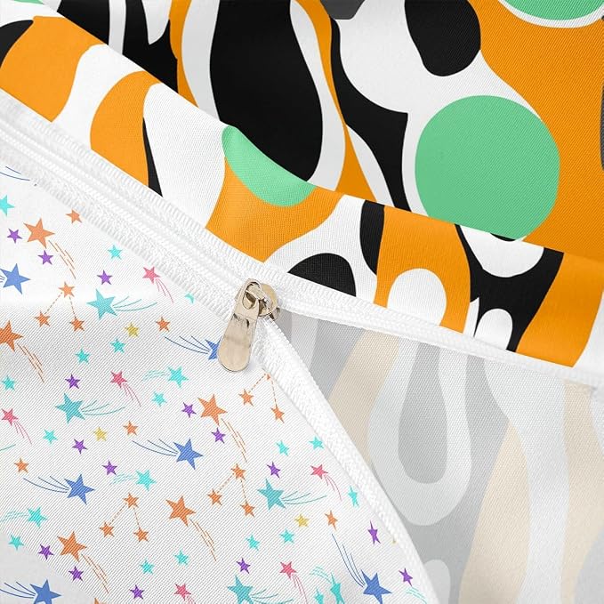 Erosebridal Organic Abstract Duvet Cover Set Modern Contemporary Girl Toddler Bedding Set for Child Boys Boho Mid Century Wavy Lines Comforter Cover Retro Geometric Bed Sets,Orange Green