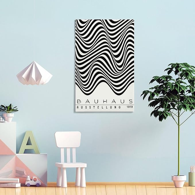 Bauhaus Print Poster,black And White Poster,Abstract Art,Minimalist,Stylish Mid Century Art Canvas Wall Art Print Poster For Home School Office Decor Frame-style 20x30inch(50x75cm)