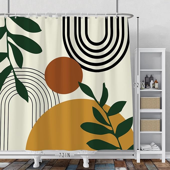 Baocicco Boho Mid Century Shower Curtain Sun Leaves Modern Abstract Geometric Aesthetic Shower Curtains for Bathroom Bathtubs Waterproof Fabric Shower Curtain with Hooks 72x72 Inches