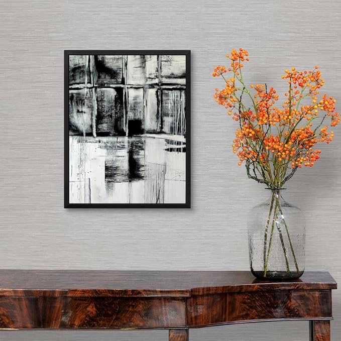 CANVAS ON DEMAND Looking Through White Float Framed Canvas Wall Art Print by Erin Ashley, Contemporary, Abstract, Modern, Home Decor, Black and White Artwork,11" x14in