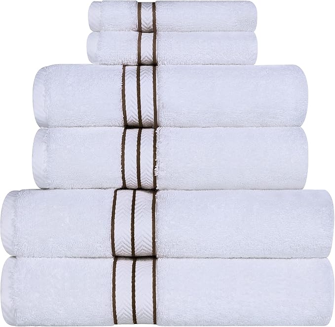Superior Turkish Cotton Ultra-Plush 6-Piece Towel Set, Ideal for Master Bath, Guest Bathroom, Fast Drying, Shower, Spa, Face/Washcloths, Hand, Bath Towels, Absorbent, Home Basics, Latte