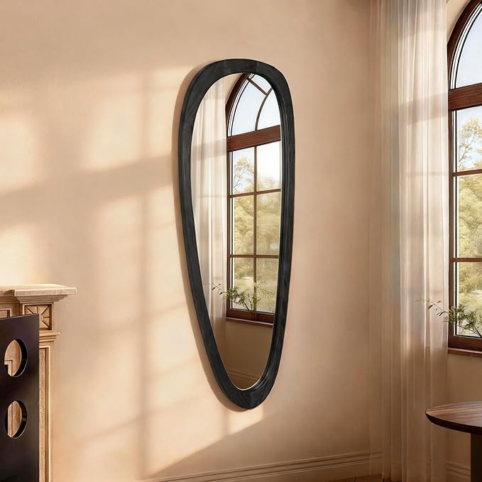 Irregular Wall Mirror, 60"x22" Full Length Mirror with Wood Frame, Large Asymmetrical Wall Mirrors for Living Room Entryway, Bathroom, Mid Century Modern Decor (Black)