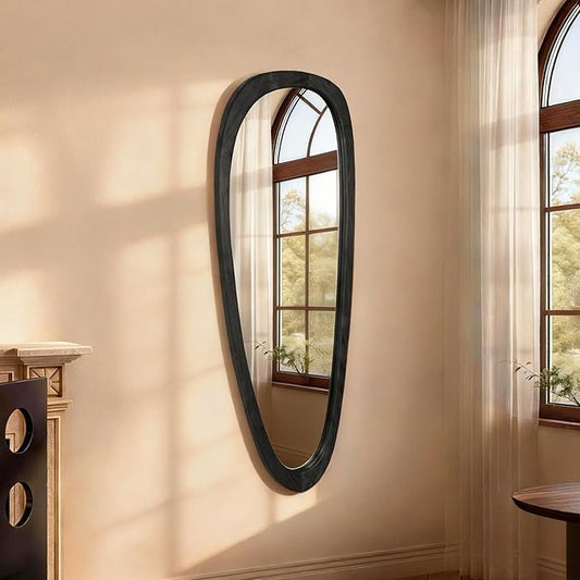 Irregular Wall Mirror, 60"x22" Full Length Mirror with Wood Frame, Large Asymmetrical Wall Mirrors for Living Room Entryway, Bathroom, Mid Century Modern Decor (Black)