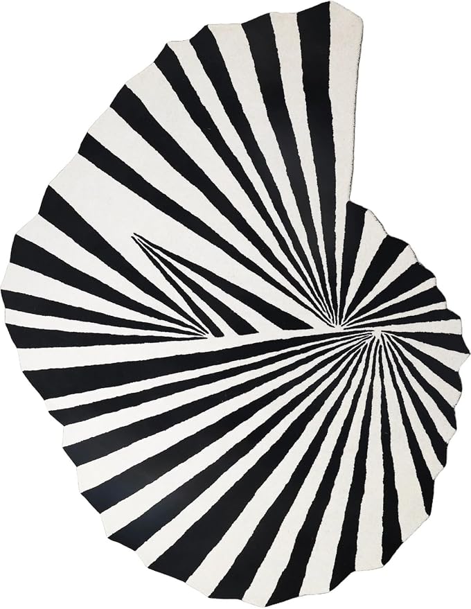 Black and White Striped Irregular Shaped Area Rug for Living Room Dining Room Bedroom Indoor Washable Rugs Modern Abstract Optical Art Meetingroom Home Office Lightweight Soft Shaggy Carpet 7x10