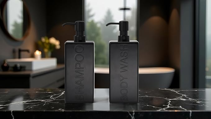 Rectangular Resin Dispenser Premium Bathroom Shampoo Conditioner Body Wash Bottle Modern Refillable Pump Design