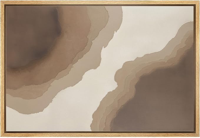 MUDECOR Framed Canvas Print Wall Art Neutral Earth Tone Abstract Flow Illustrations Minimalism Decorative Bohemian Zen for Living Room, Bedroom, Office - 16"x24" NATURAL
