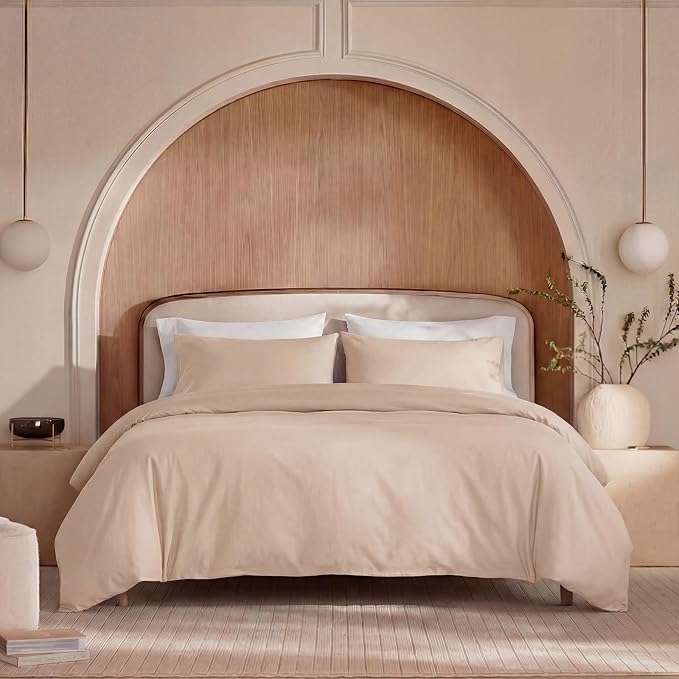 100% Washed Cotton Duvet Cover Queen Size – Sandy Beige, Linen-Like Texture, Super Soft & Breathable Bedding Set, 3-Piece Durable Percale Comforter Cover