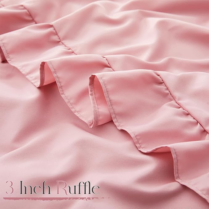 Horbaunal Dusty Pink Ruffle Sheets King Size 6 Piece, Fits 16" Deep Mattress, Microfiber Pink King Sheets with 2 Ruffled Pillowcases, Shabby Chic Bed Sheet Set