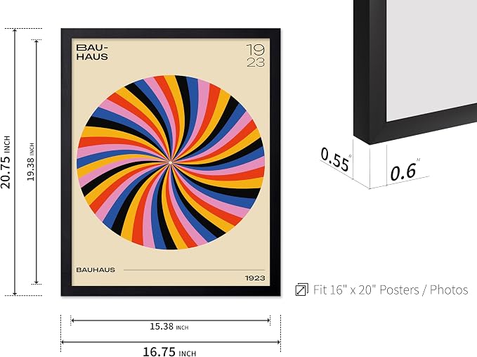Poster Master Bauhaus Poster - Spiral Colors Print - Geometric ART - Abstract ART - Psychedelic Style - Chic Boho - Mid Century Modern - Living Room or Bedroom Decor - 16x20 Black Framed