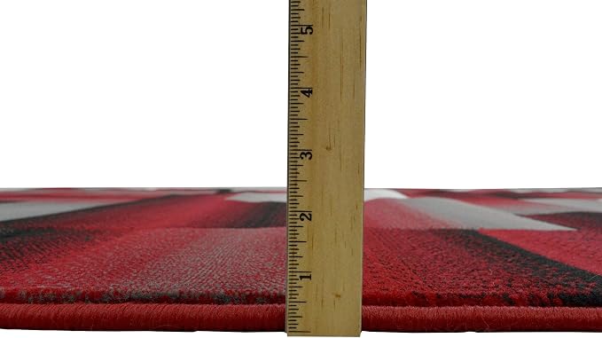 HR 5’ x 7’ Rug in Red - Premium Quality Red/Black/Gray Abstract Geometric Modern Squares Pattern Area Rug - Contemporary Styling for Living Room, Bedroom - Unique Home Décor
