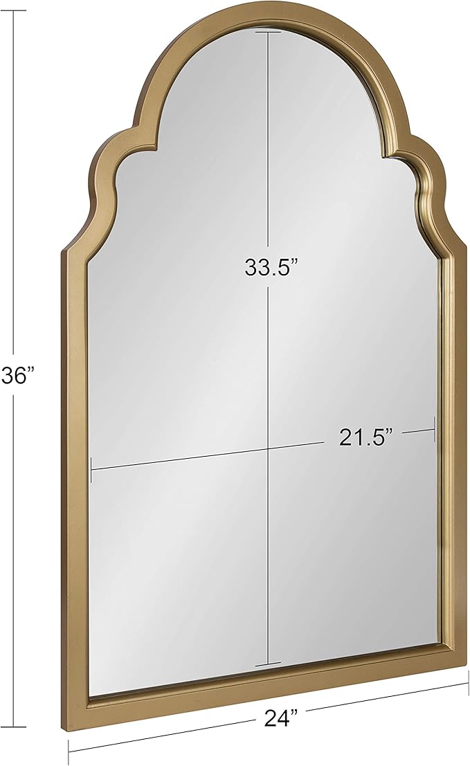Kate and Laurel Hogan Modern Arched Wall Mirror, 24 x 36, Gold, Glam Moroccan Mirror for Wall