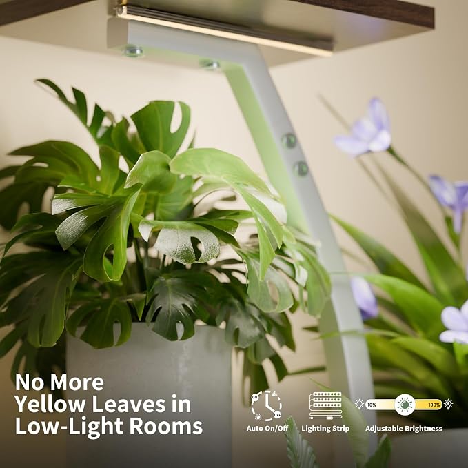 Plant Stand Indoor with Grow Lights, 6 Tiered Plant Shelf Indoor, 50" Corner Plant Stands for Indoor Plants, Lighted Tree-Shaped Plant Holder, Tall Flower Display Rack for Living Room, Patio（White)