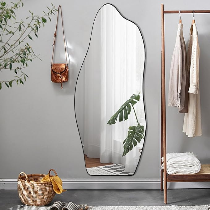 POZINO Irregular Mirror, 47"x20" Large Asymmetrical Mirrors, Funky Frameless Mirror Decor, Odd Shaped Mirrors for Bathroom Living Room Bedroom Entryway
