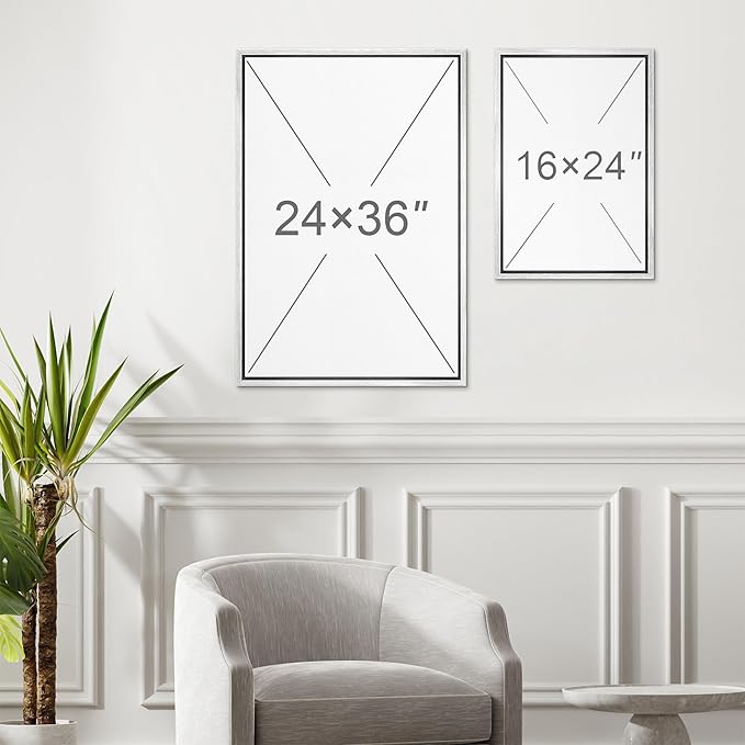 MUDECOR Framed Canvas Print Wall Art Black & White Geometric Paint Stroke Decor Abstract Nature Illustration Modern Art Decorative Multicolor Geometric Minimal for Bedroom - 16"x24"x2 White