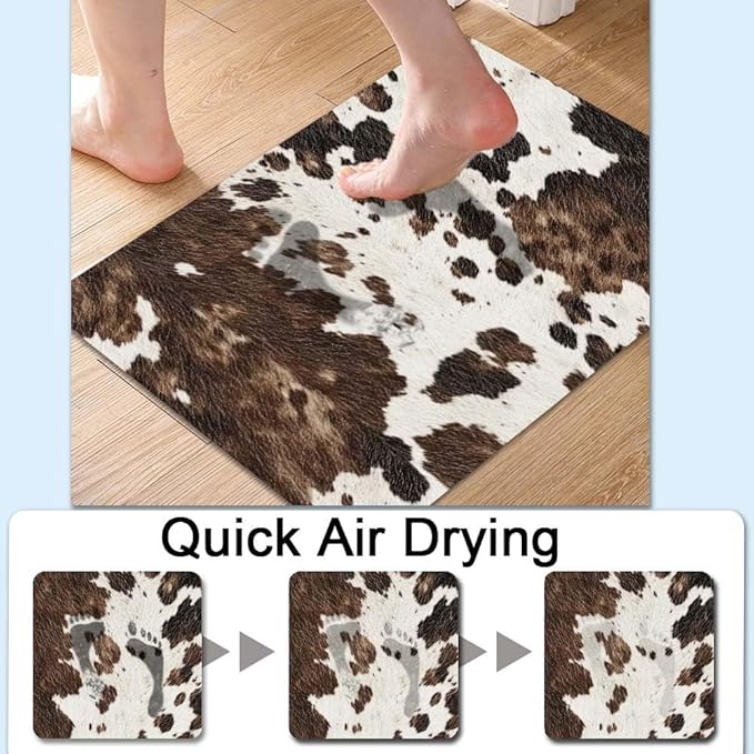 Bath Mat Rug,Animal Cow Skin Texture Non Slip Quick Dry Super Absorbent Thin Bathroom Rugs Fit Under Door-Easy to Clean Bathroom Floor Mats-Shower Rug for Shower Sink Bathtub(20" x 31"in)