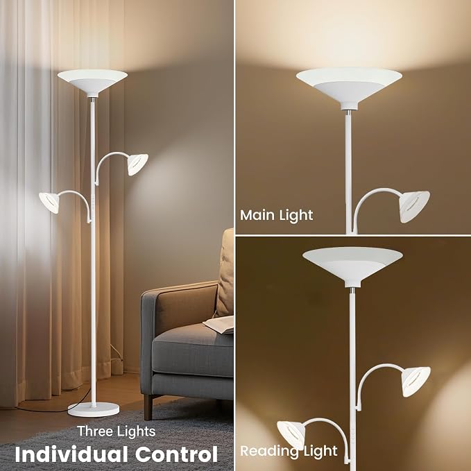 SIBRILLE 3 Way Torchiere Floor Lamp - 42W Dimmable LED Tree Standing Lamp with Remote, 2300LM, Color Changing, 72" Tall Bright Floor Lamp for Living Room Bedroom Office