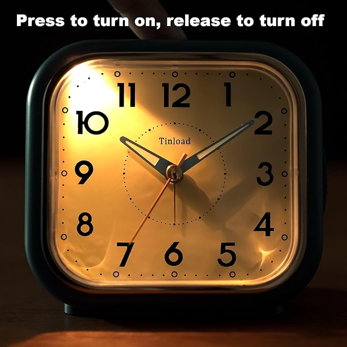 Tinload 4.3" Vintage Retro Analog Alarm Clock, Super Silent Non Ticking Clock with Manual Light, Snooze, Battery Operated, Simply Design, for Living Room, Bedroom, Bedside, Desk(Green)
