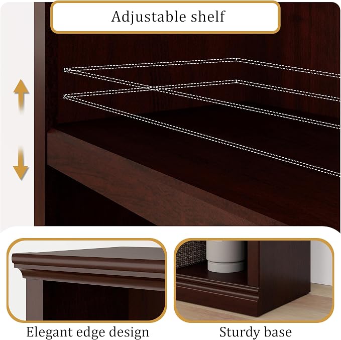 blini 2-Shelf Bookcase Wooden Bookshelves 33in Wide Floor Standing Display Storage Shelves Mahogany Bookcase for Home Office, Living Room, Bed Room