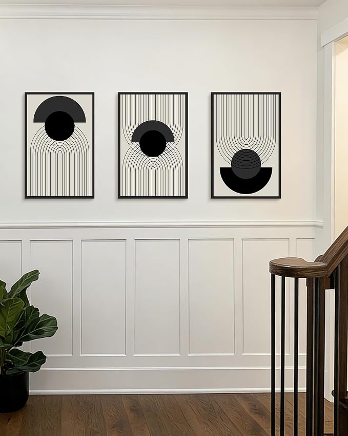Drsoum Black Boho Wall Art Framed Modern Decor Bohemian Wall Decor Abstract Geometry Lines Prints Ready to Hang 16x24in Black Framed