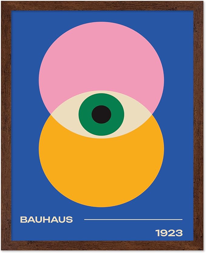 Poster Master Bauhaus Poster - Eye Print - Layered Circles ART - Graphic Design - Geometric Style - Chic Boho ART - Mid Century Modern - Living Room or Bedroom Decor - 11x14 Brown Framed