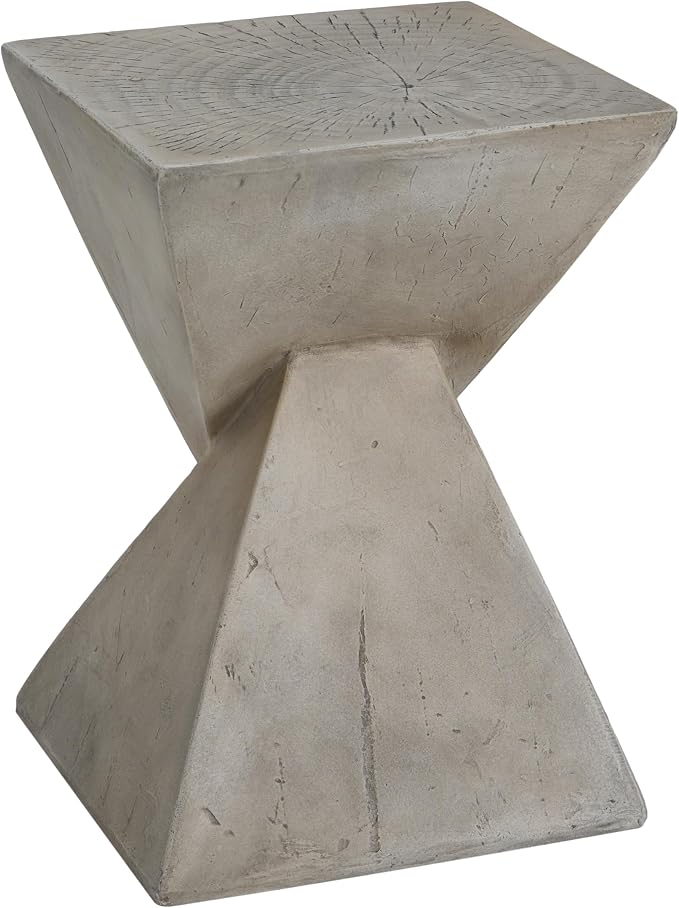 ø12.5'' Square Hourglass Side Table End Table for Living Room, Modern Retro Style, Magnesium Oxide & Light Weight for Indoor & Outdoor, No Assembly, Wood Grain, Light Gray