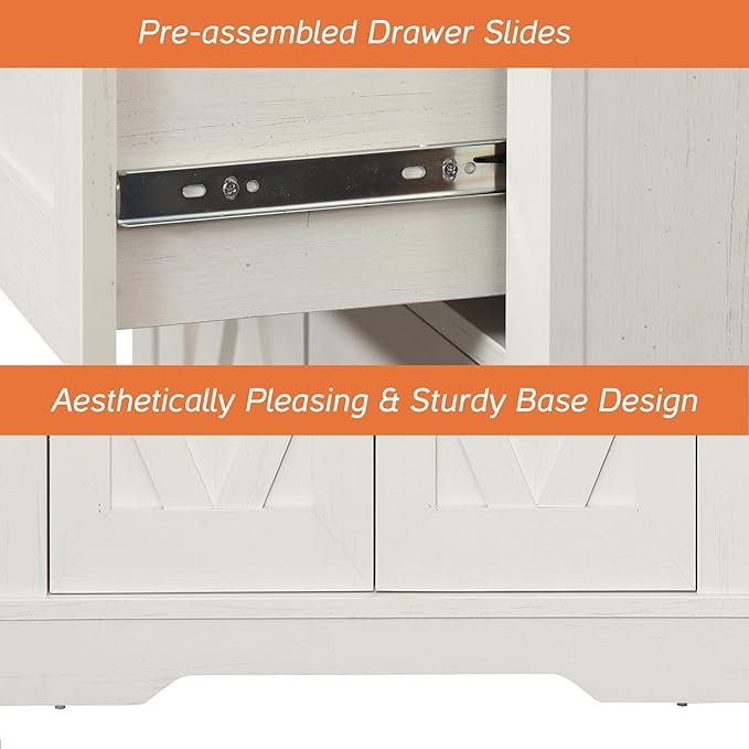 WAMPAT 3 Column 73.3" Tall Bookcase with Glass Door, 94.5" Wide Rustic Wood Bookshelves with Chest of Drawers, Modern Farmhouse Display Cabinet with Adjustable Shelves for Home,Office,White&Oak