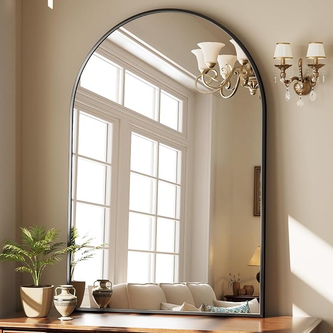HARRITPURE Arched Bathroom Mirror - 30"x48" Black Large Wall Mounted Vanity Mirror Aluminum Alloy Frame Arch Wall Mirror for Living Room, Bedroom, Entryway
