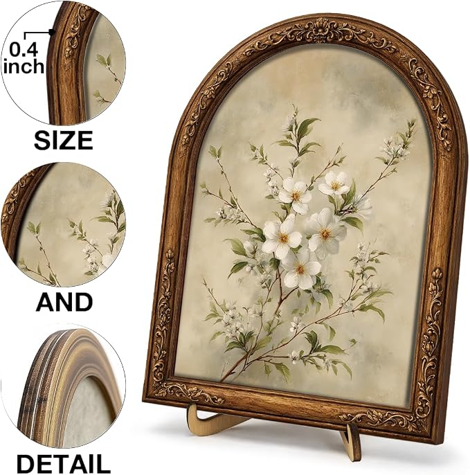 Neutral Floral Arch Wood Block Tabletop Decor, Cottagecore Shelf Accent, Botanical Minimalist Wall Art Sign for Home Decor 8x10 Inch
