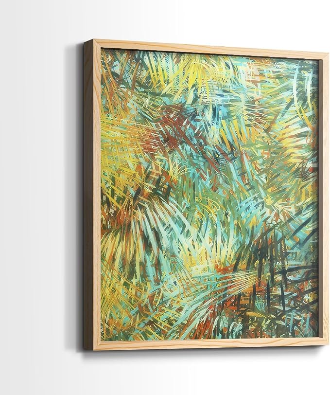Renditions Gallery Set of 2 Peel & Stick Framed Prints, Nature Abstract Wall Art, Green Leafy Design Wall Decor, Re-Stickable - Ready to Hang - 8"x10" - NATURAL WOOD Frame LT588