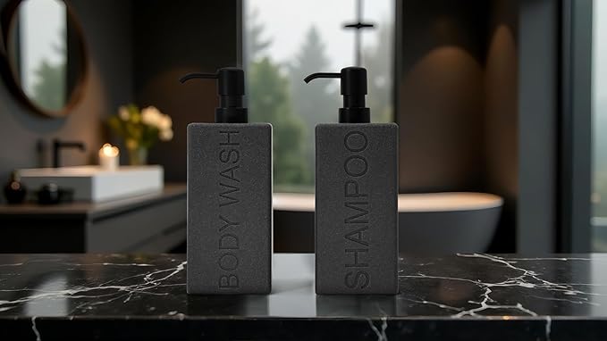 Rectangular Resin Dispenser Premium Bathroom Shampoo Conditioner Body Wash Bottle Modern Refillable Pump Design