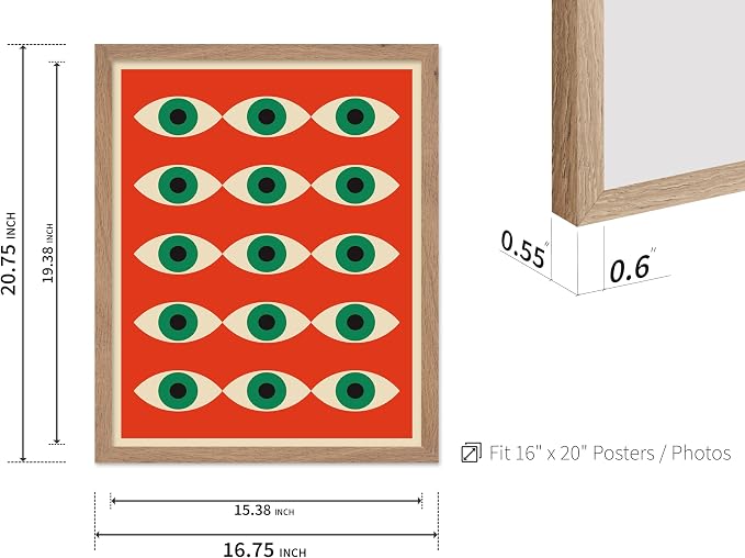 Poster Master Bauhaus Poster - Red Evil Eye Print - Graphic Design Art - Eye Art - Geometric Art - Chic Boho Art - Mid Century Modern Art - Living Room or Bedroom Wall Decor - 16x20 Beige Framed