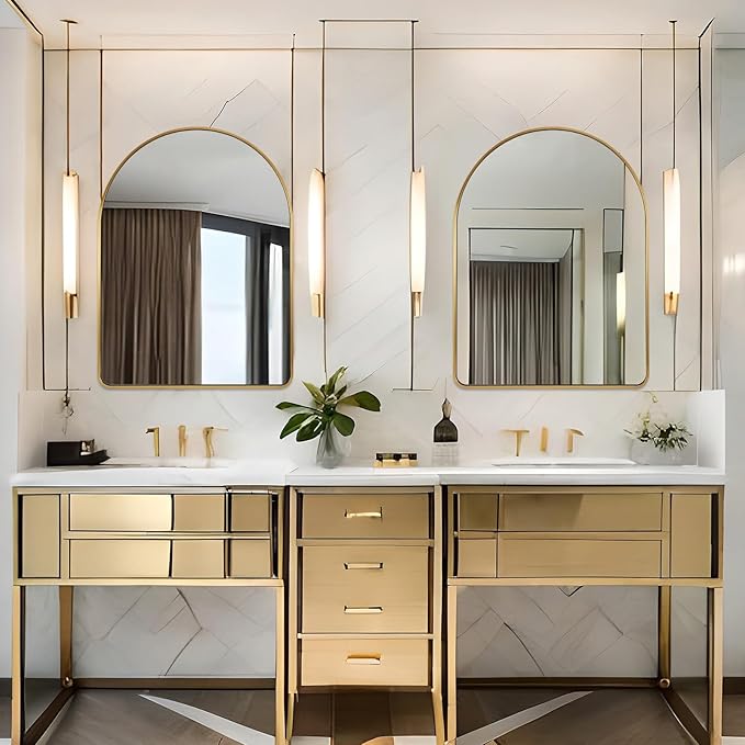 ANDY STAR 30x40’’ Arched Gold Mirrors for Wall, Brushed Brass Arched Bathroom Mirror Rounded Corner, Gold Arched Vanity Mirror,SUS304-Anti-Rust, Tube Frame, Wall-Mounted Vertical 1’’ Deep