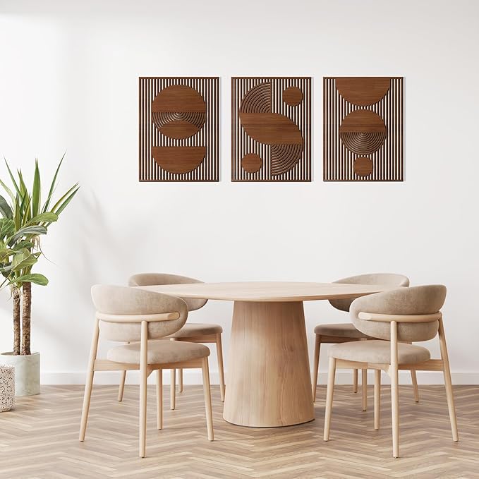Homenthus 3 Pcs Abstract Wood Wall Art, Mid Century Modern Geometric Wood Wall Decor Minimalist Wooden Wall Art Decor Panels for Boho Living Room Bedroom Kitchen Dining Room Office Home Wall Decor
