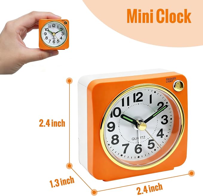 Lamisola Ultra Small Battery Analog Travel Alarm Clock, Retro Bedside Desk Clocks for Bedrooms, Vintage Home Decor for Bathroom Kichen Office Room,Orange